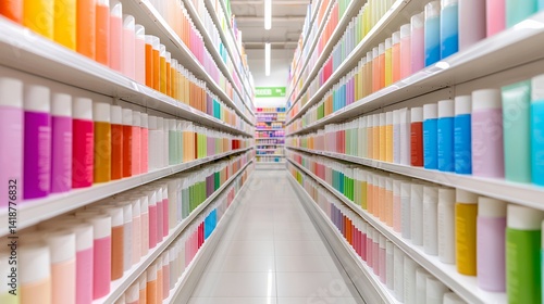Colorful cosmetic containers on store shelves
