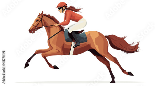 競馬場で疾走するの馬と騎手