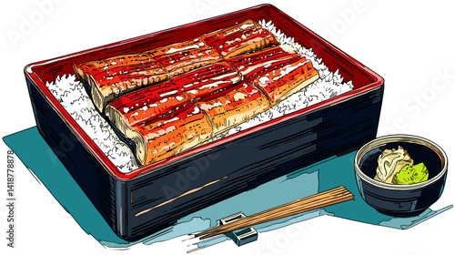 鰻のかば焼き、日本の食べ物、ベクターイラスト
