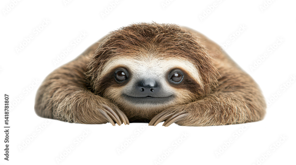 Fototapeta premium Captivating closeup, sloth's expressive gaze in the lush rainforest canopy closeup