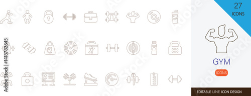 Gym and Fitness Icon Set . Workout, Exercise, and Healthy Lifestyle Symbols