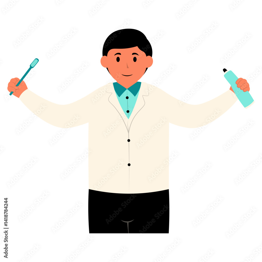 Dental Care Character in Flat Design. Vector Illustration.