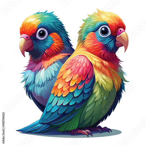 two colorful lovebirds sitting on top.