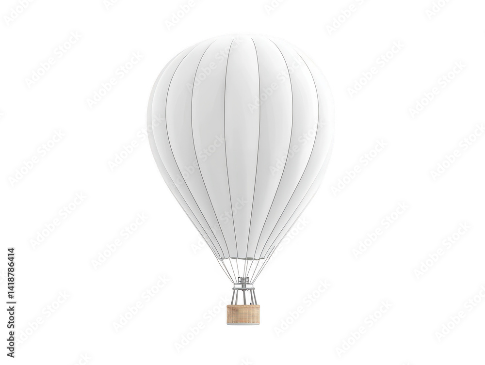 Fototapeta premium Majestic white hot air balloon with wooden handle soaring through the clear sky white