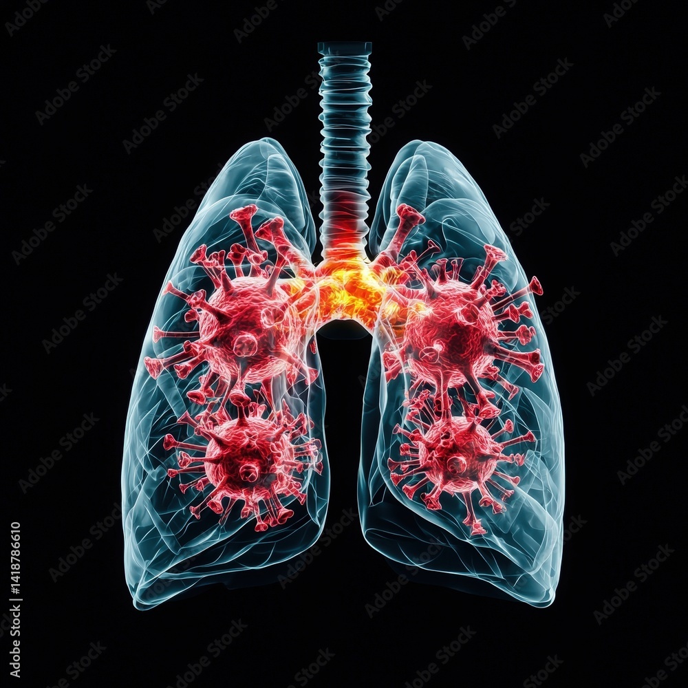 A graphic of a lung with red and black spots on it A graphic of a lung with red and black spots on it