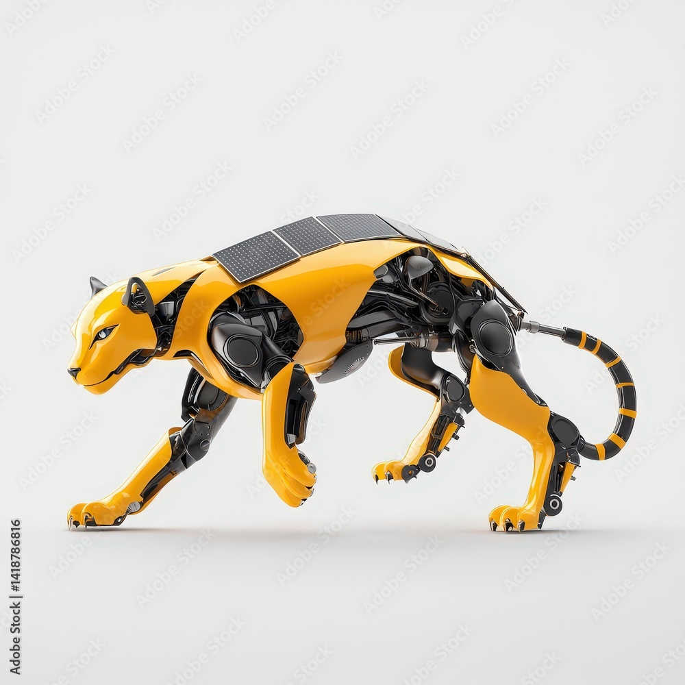 Obraz premium A robot cat is walking on a white background