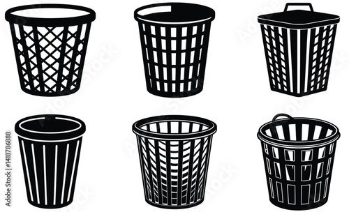 Laundry hamper silhouette black vector art design set