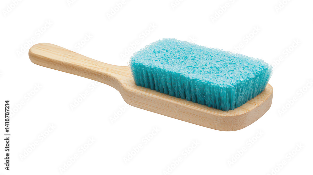 Closeup of a wooden convert with blue bristles on clean background Closeup of a wooden convert with blue bristles on clean background