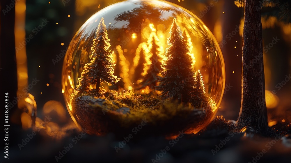 Crystal ball forest fire scene, mystical, glowing, nature Crystal ball forest fire scene, mystical, glowing, nature