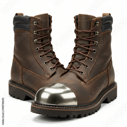 Durable Brown Leather Work Boots with Steel Toe Cap