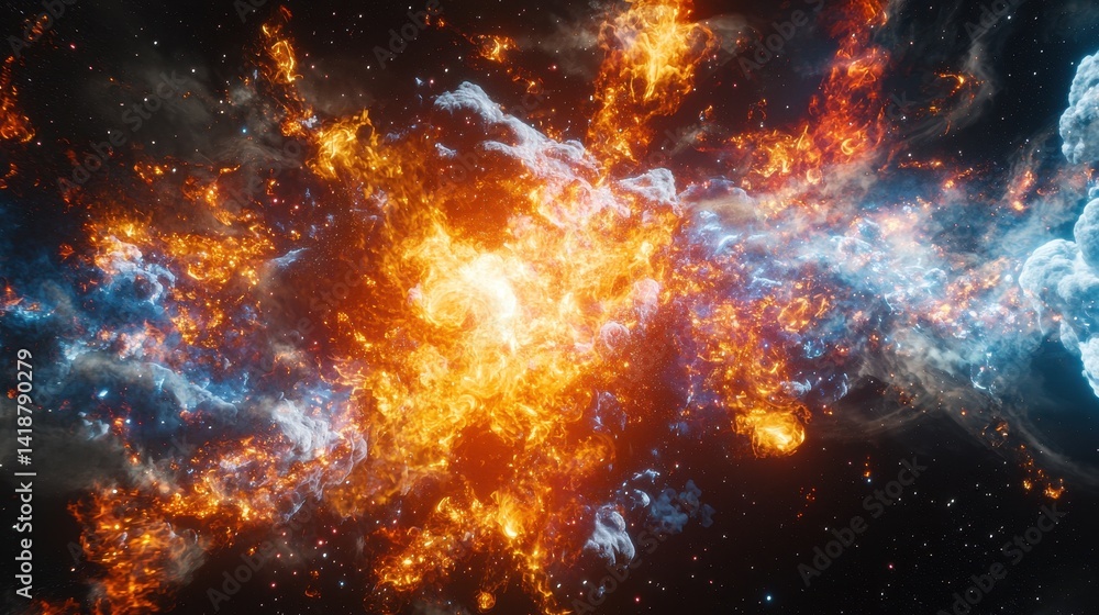 Fototapeta premium Celestial Explosion Bursting with Colorful Energy in Space