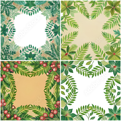 Autumn frames with leaves and Watercolor hand drawn floral isolated illustration set
