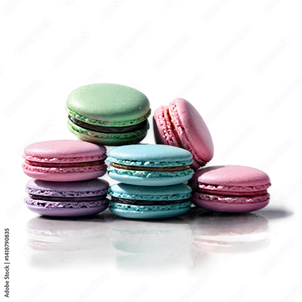 Fototapeta premium Delightful Stack of Dreamy Macarons in Pastel Hues, A Sweet Treat Illustration with Colorful Confections and Delectable Flavors on a Monochrome Scene