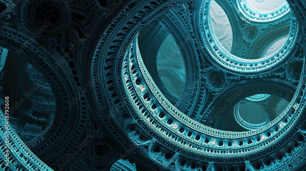 Obraz premium AI Generated Nebula with Fractal Geometry in Deep Blue Tones