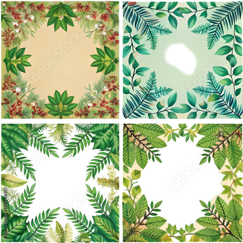 Autumn frames with leaves and Watercolor hand drawn floral isolated illustration set
