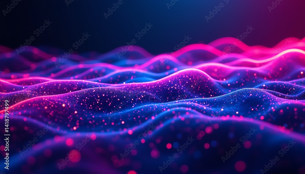 Colorful waves of light creating a digital landscape. Colorful waves of light creating a digital landscape.