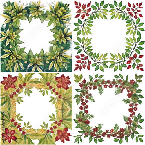 Autumn frames with leaves and Watercolor hand drawn floral isolated illustration set
