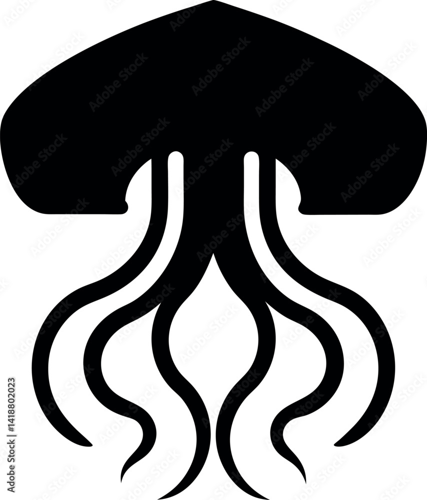 Obraz premium Silhouette Of Octopus Creature With Flowing Tentacles On An Isolated White Background