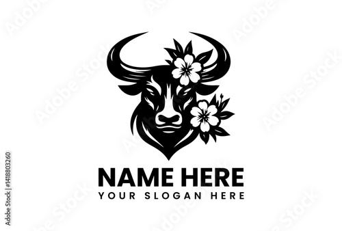 PrintStrong Bull Emblem: A formidable bull, crowned by a majestic floral and bird motif, symbolizes strength and resilience, ideal for representing nature.