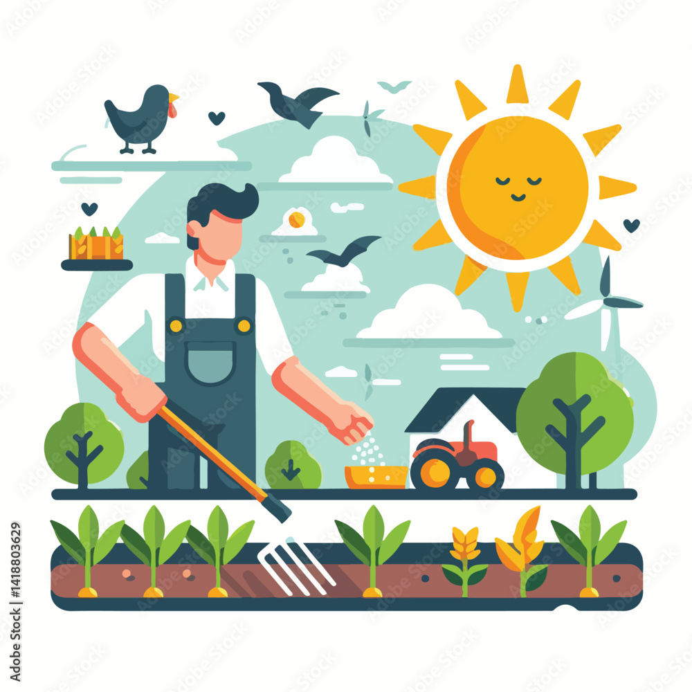 Fototapeta premium vector image of people farming