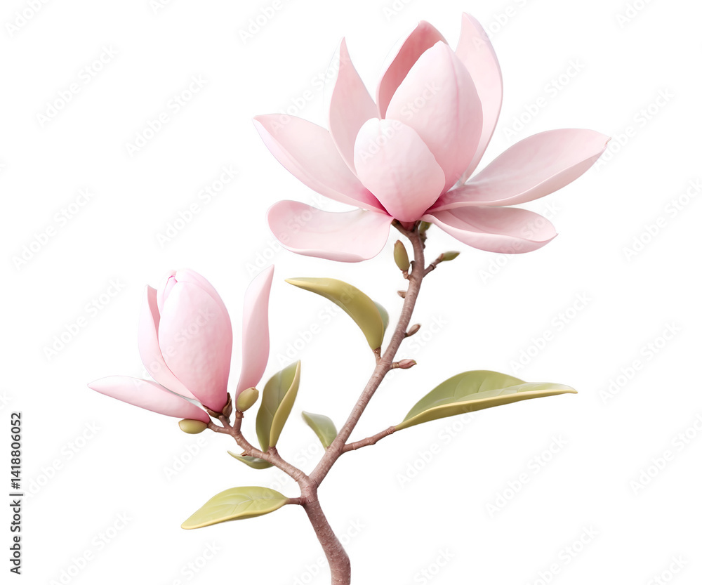 Dreamy Magnolia Bloom, A soft, delicate illustration showcasing the beauty of magnolia flowers with gentle light and a touch of fantasy, creating a serene and calming visual Dreamy Magnolia Bloom, A soft, delicate illustration showcasing the beauty of magnolia flowers with gentle light and a touch of fantasy, creating a serene and calming visual