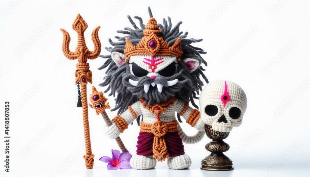 Mythical lion king figurine with skull art studio craft display creative environment close-up Mythical lion king figurine with skull art studio craft display creative environment close-up