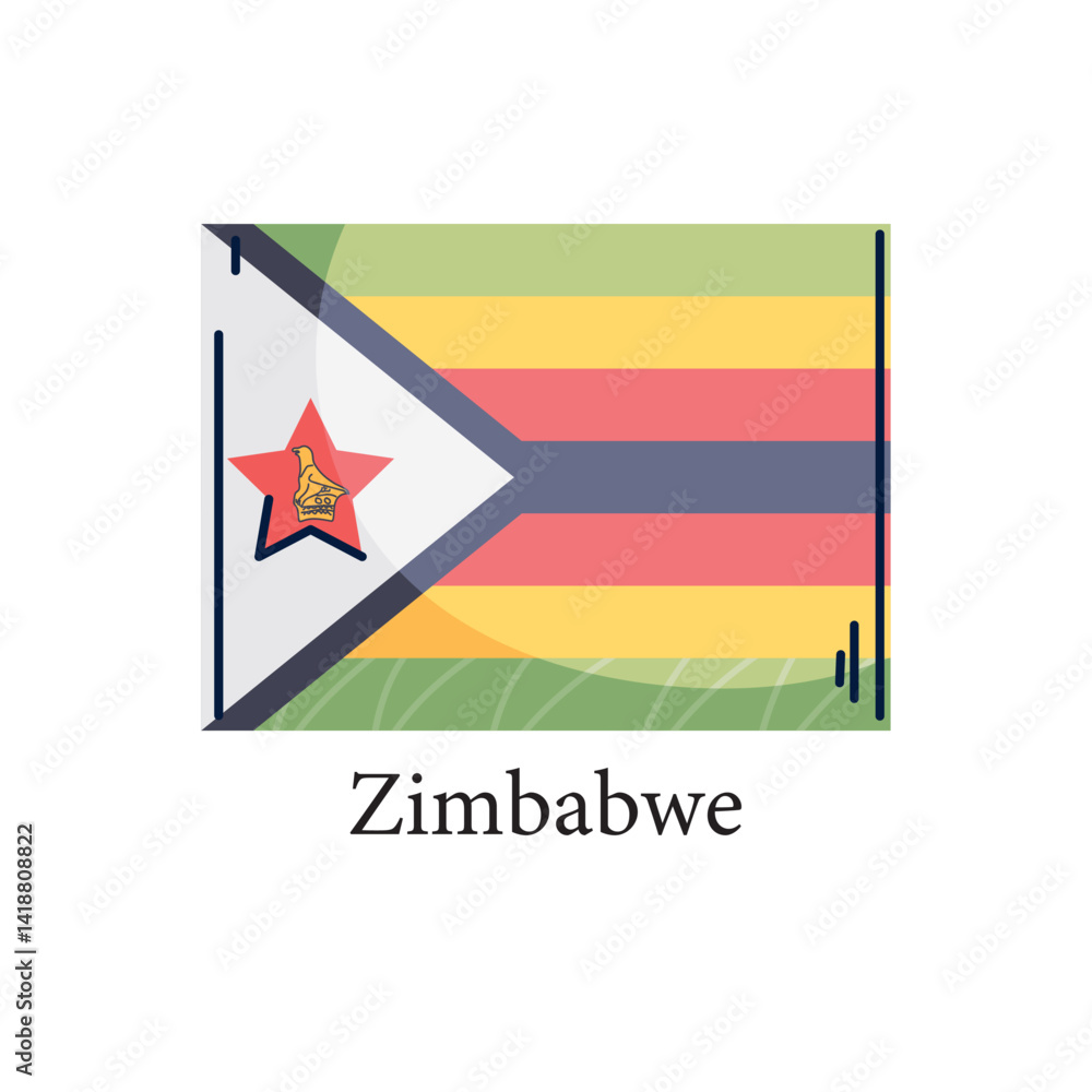 Obraz premium Vector Illustration of the National Flag of Zimbabwe, Featuring Seven Horizontal Stripes of Green, Yellow, Red, Black, and Red, Yellow, and Green Again,