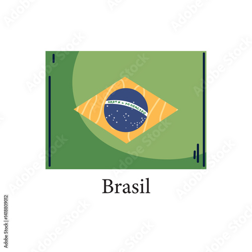 Vector Illustration of the National Flag of Brazil, Featuring a Green Field, Yellow Rhombus, Blue Celestial Globe with Stars and a White Band with the Motto "Ordem e Progresso", Isolated on White Back