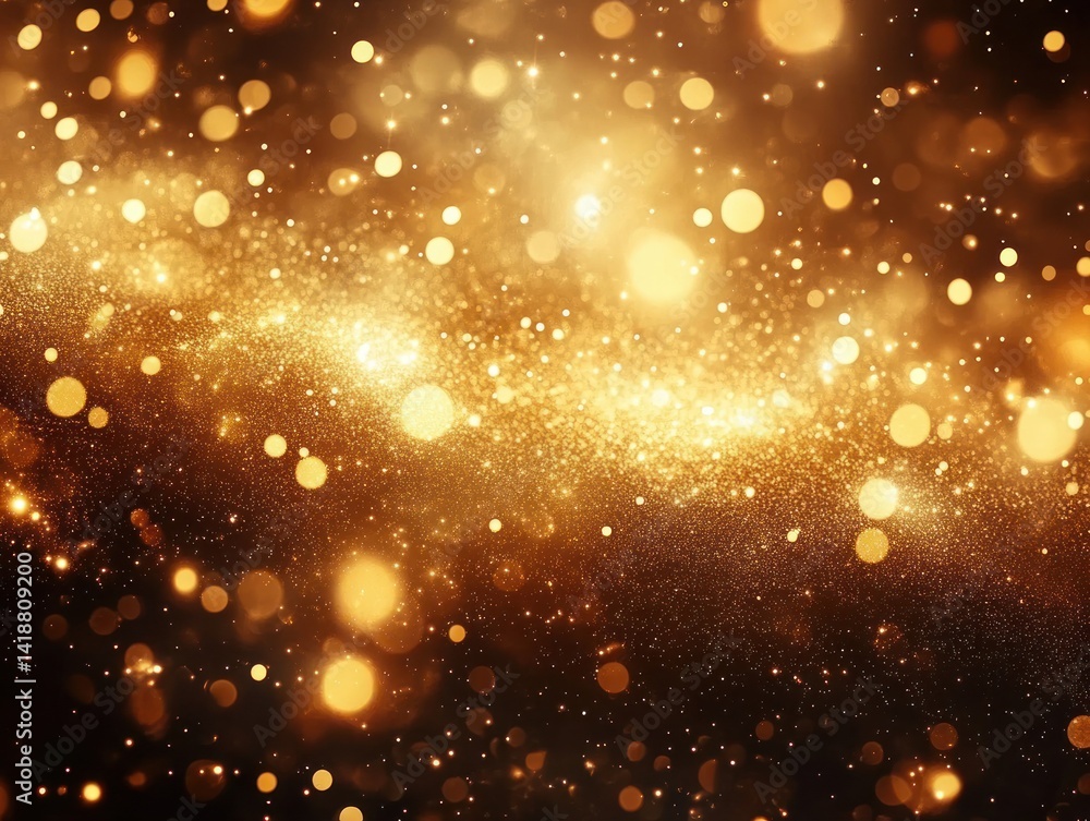 Naklejka premium Golden sparkling bokeh lights with glowing particles and warm festive background