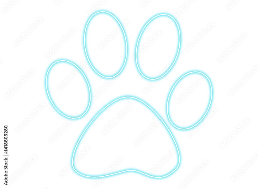 Obraz premium flowing neon marker pen blue dog paw print shape isolated on transparent background, abstract felt-tip pen dog paw print with copy space for your text, PNG file