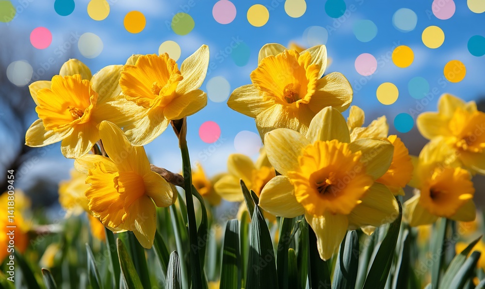 Bright yellow daffodils against a pastel sky backdrop Bright yellow daffodils against a pastel sky backdrop