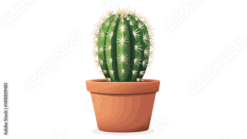 A digitally rendered illustration shows an upright cactus planted in a terracotta pot.