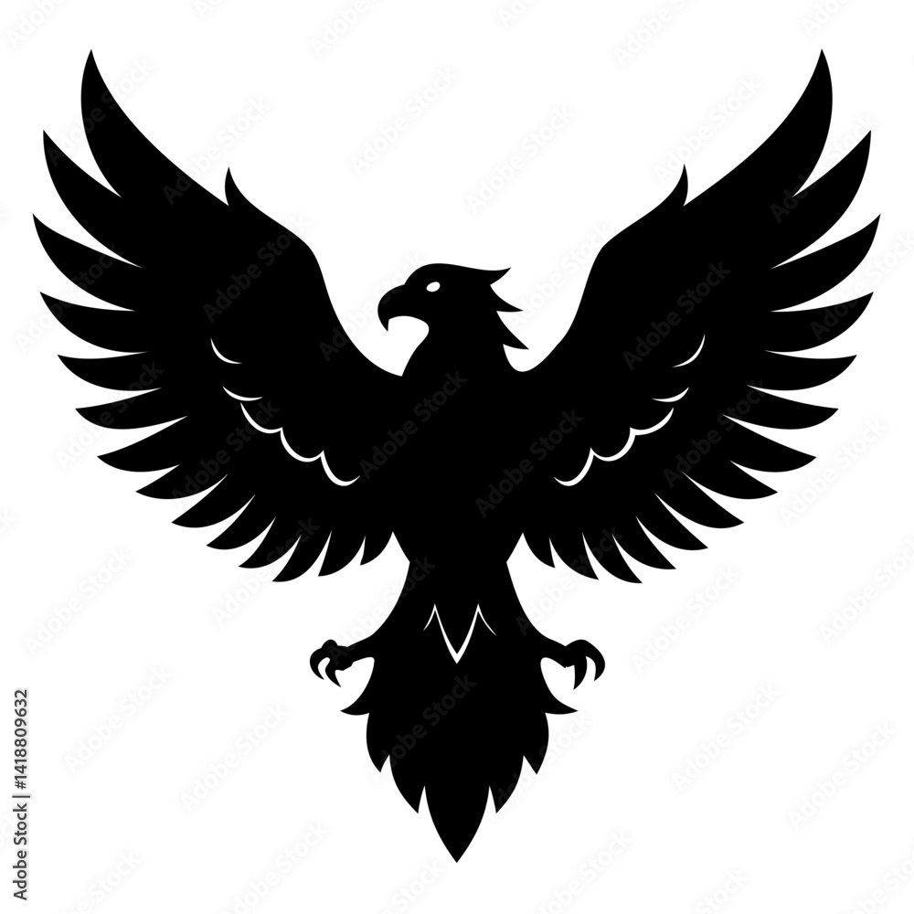 Obraz premium High-Quality Eagle Silhouette PNG Black Bird of Prey with Wide Wingspan Descending Gracefully on Transparent Background for Designers