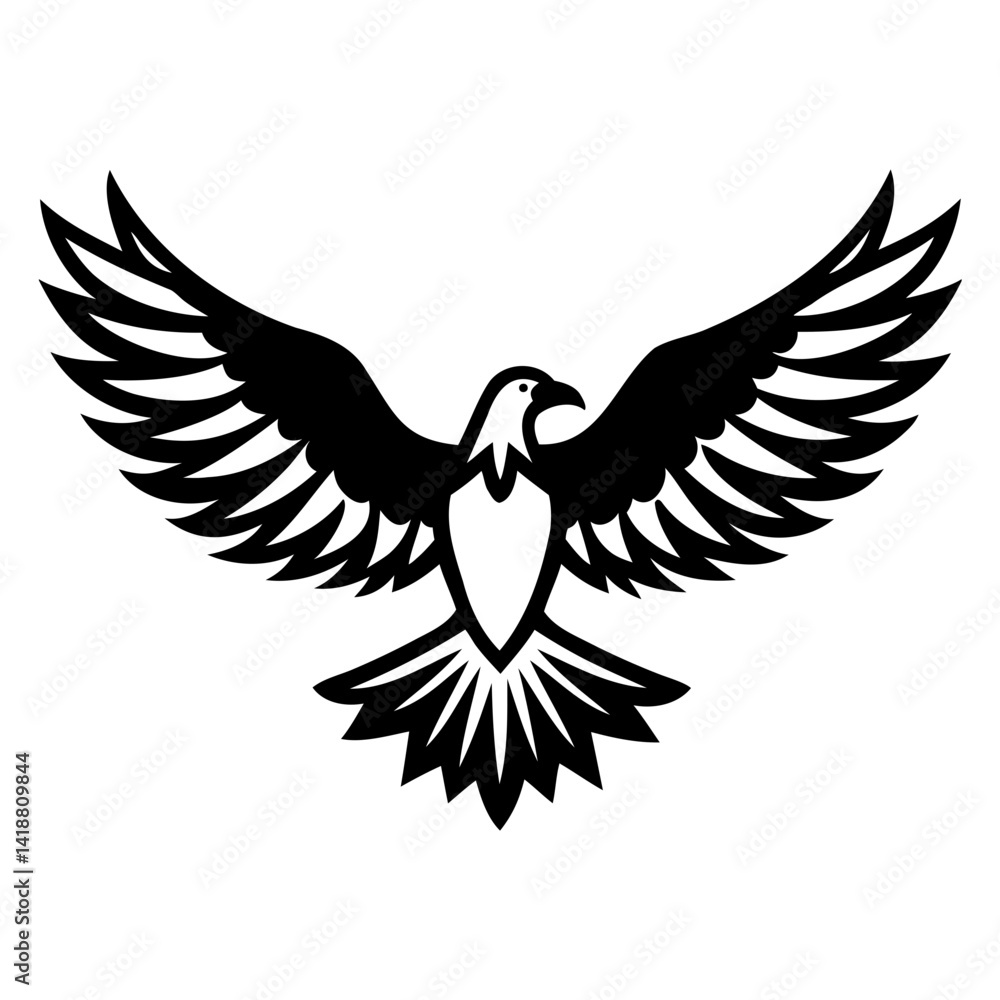 Fototapeta premium Black Eagle Silhouette Descending with Wings Spread Wide High-Resolution PNG on Transparent Background for Graphic Design and Digital Art