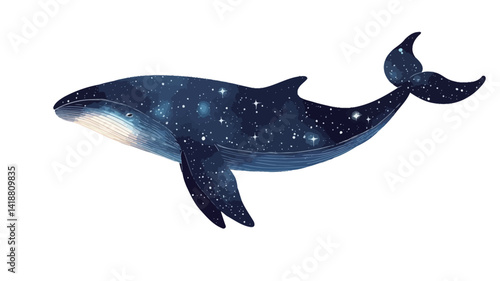 A stylized illustration of a whale, rendered in a painterly style with visible brushstrokes. The whale's body is primarily dark blue.