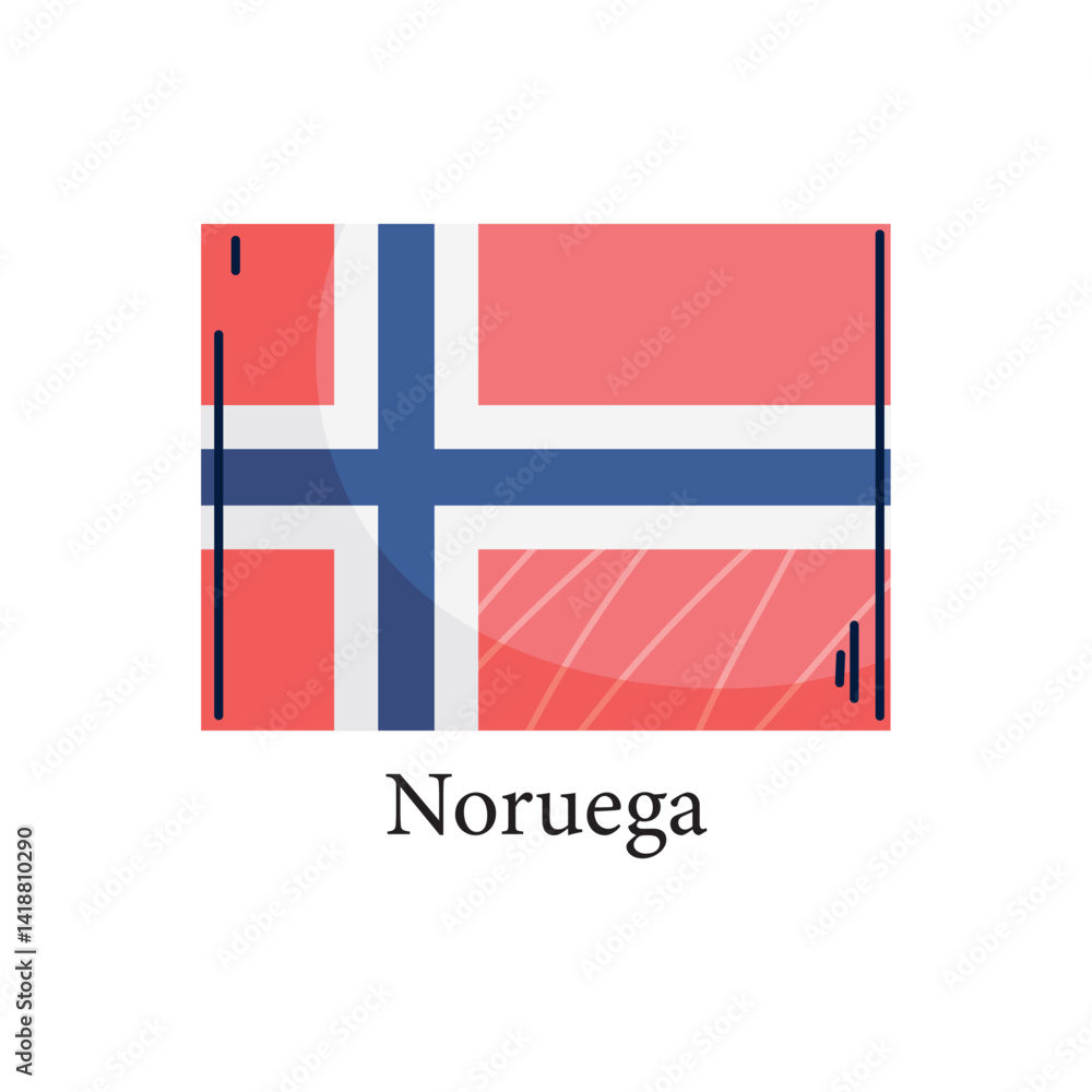 Obraz premium Vector illustration of the national flag of Norway, featuring the iconic Scandinavian cross in blue with white borders on a red background, displayed in a modern flat design style