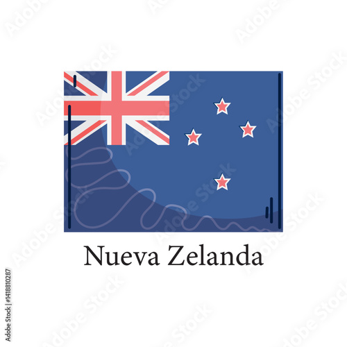 Vector illustration of the national flag of New Zealand, showcasing the Union Jack and four red stars with white borders representing the Southern Cross, rendered in a clean flat design style