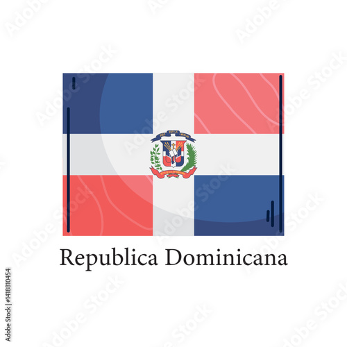 Vector illustration of the Dominican Republic national flag featuring a centered white cross dividing blue and red rectangles with the national coat of arms at the center, representing freedom and fai