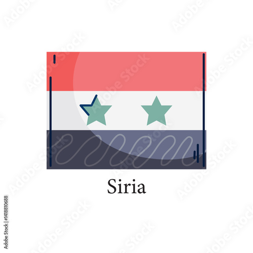 Vector Illustration of the National Flag of Syria – Flat Design Featuring Horizontal Stripes of Red, White, and Black with Two Green Stars Representing the Syrian Arab Republic