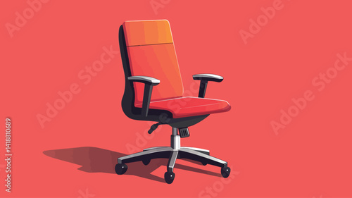 A three-quarter perspective view of a bright red modern office chair with a high back, armrests and a five-star base with castors.