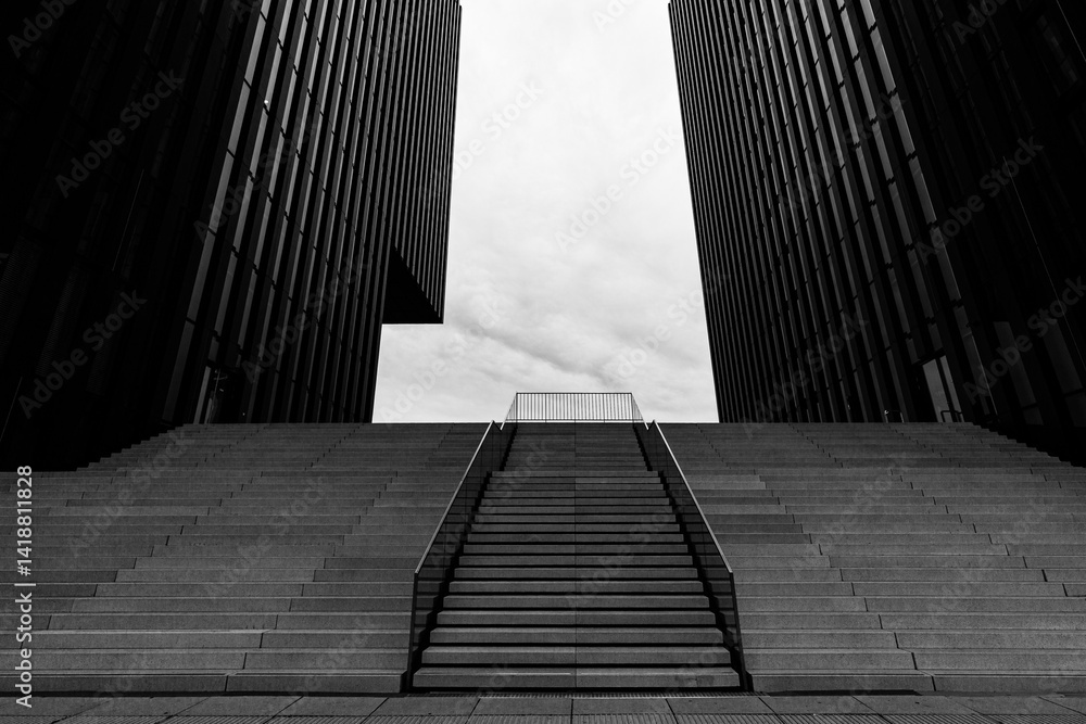 Stone steps between two tall buildings