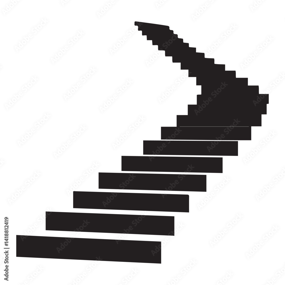 Fototapeta premium Ascending Vector Black silhouettes stair, minimalistic illustration, minimalist design of stairs. with white background