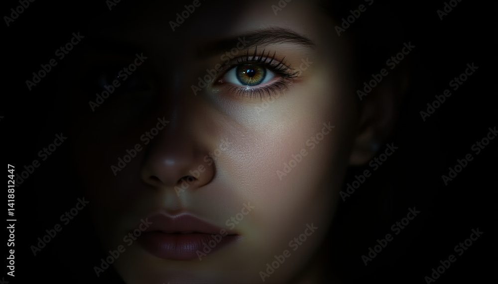 Close-up portrait with dramatic lighting effect. Close-up portrait with dramatic lighting effect.