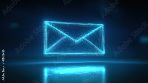 Glowing Email Icon on Dark Reflective Surface
