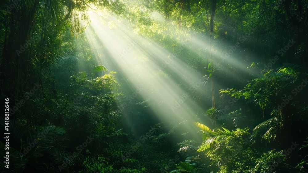 Sunbeams Illuminating Lush Rainforest Canopy Sunbeams Illuminating Lush Rainforest Canopy