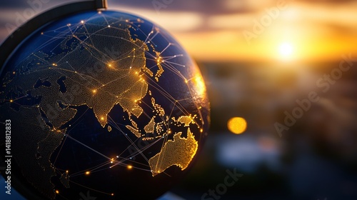 Global Network Globe at Sunset