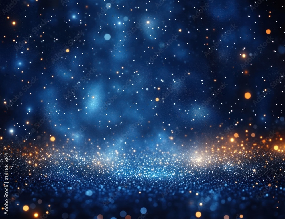 Fototapeta premium dreamy blue night sky with sparkling stars and glowing light rays festive background