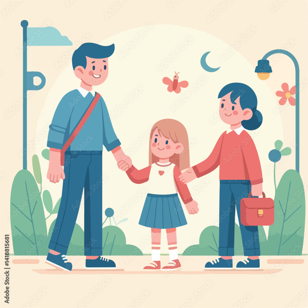 vector image of parents and small children greeting vector image of parents and small children greeting