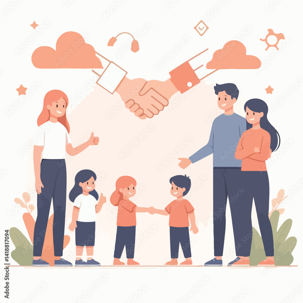 vector image of parents and small children greeting vector image of parents and small children greeting