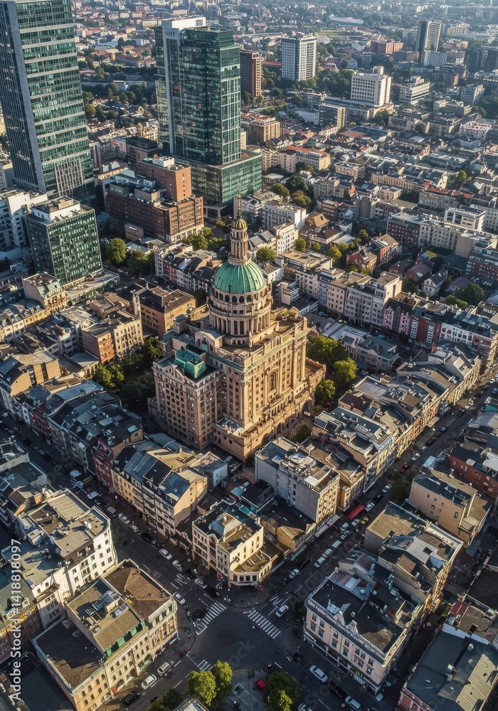 Obraz premium Aerial View of City with Modern Buildings and Streets